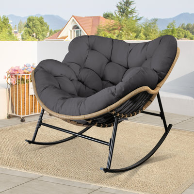 Oversized Outdoor Rocking Papasan Chair with Cushion by Bay Isle Home