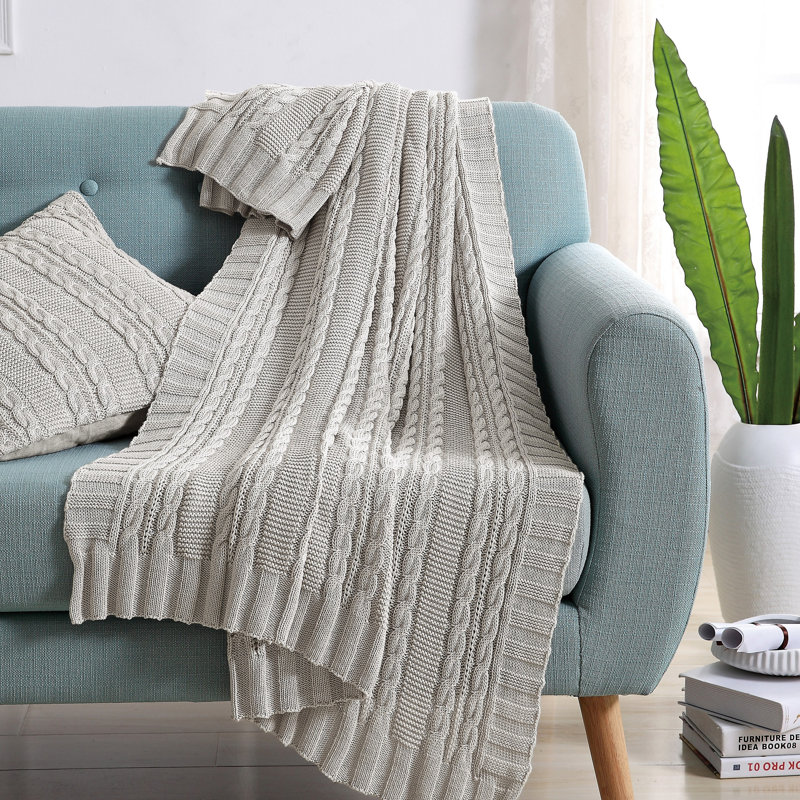 Jeté en tricot torsadé de 50 po x 70 po Dublin, Argent