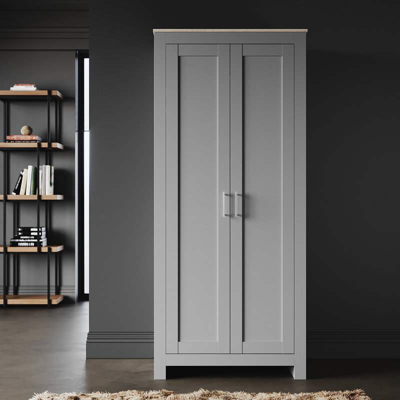 2 Door Manufactured Wood Wardrobe, Grey/Oak