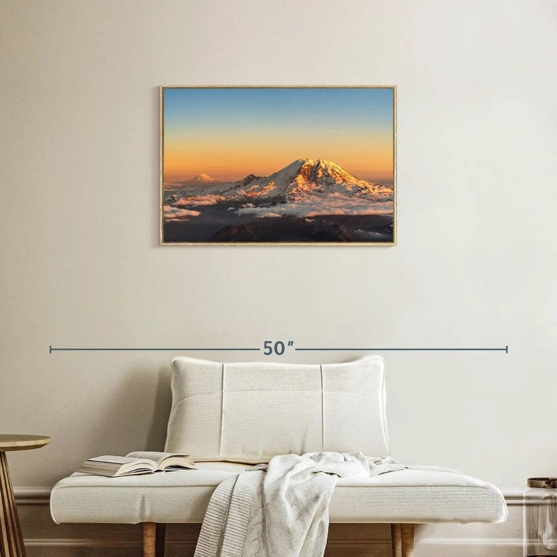 Winter Cascade Range, Floating Frame Natural Wood, 31" X 21"