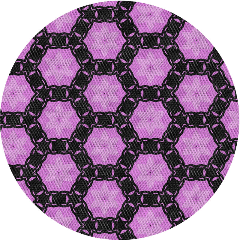 Rose géométrique/Tapis décoratif noir, Rond 6 pi