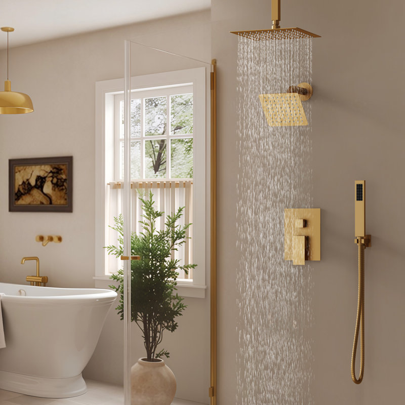  Système de douche à pluie avec douchette à main et ensemble de quincaillerie de salle de bain 4 pièces, tête de 10 po