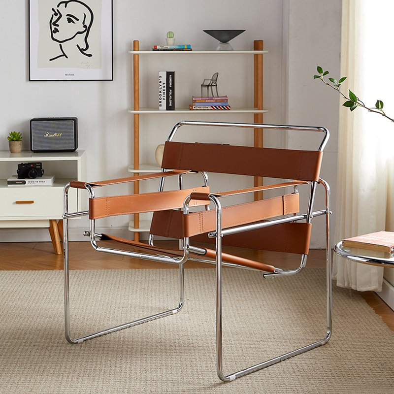 Torvehallerne Accent Armchair With Stainless Steel Frame - Modern Design, Comfy Seating, Orange Faux Leather