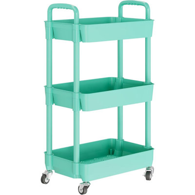 3-Tier Rolling Utility Cart With Wheels, Multifunction Storage Organizer And Mobile Shelving Unit For Kitchen, Bathroom, Or Laundry Room