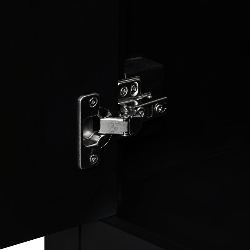 Lavabo de salle de bain 36 po en noir. Armoire moderne avec tiroirs. Fabrication en bois d'hévéa massif. Surface imperméable du bassin en céramique. Assemblage requis