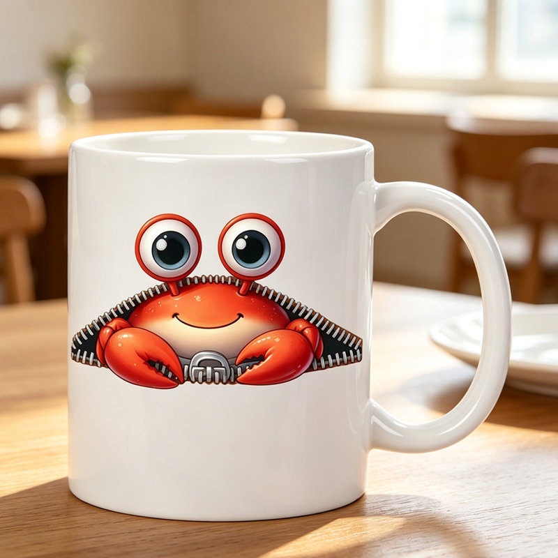 A cartoon crab Ceramic Coffee Mug - Reusable, Insulated,Travel Mug, Hand-Wash Only.