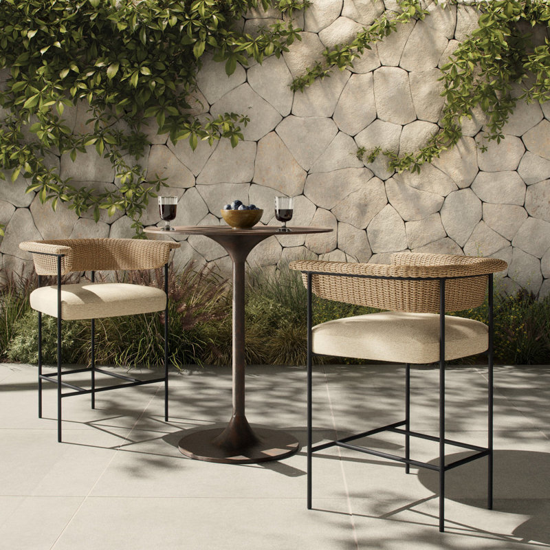 Carrie Outdoor Bar Stool, Beige, 26", Brown