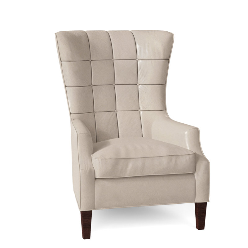 Gallin Leather Tufted Wingback Chair, Outsider Raven Genuine Leather, Mahogany
