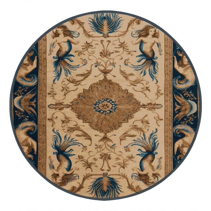 Tapis brun français lavable à la machine, Rond 7 pi