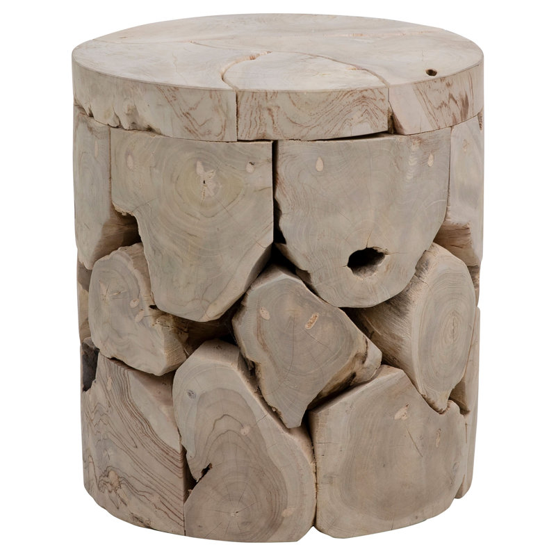 Briar 18-Inch Round Bleached Teak Root Block Style End Table