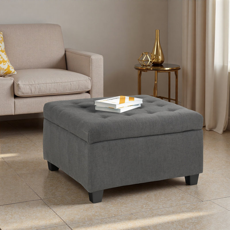Repose-pieds rembourré avec rangement en tissu, Gris foncé