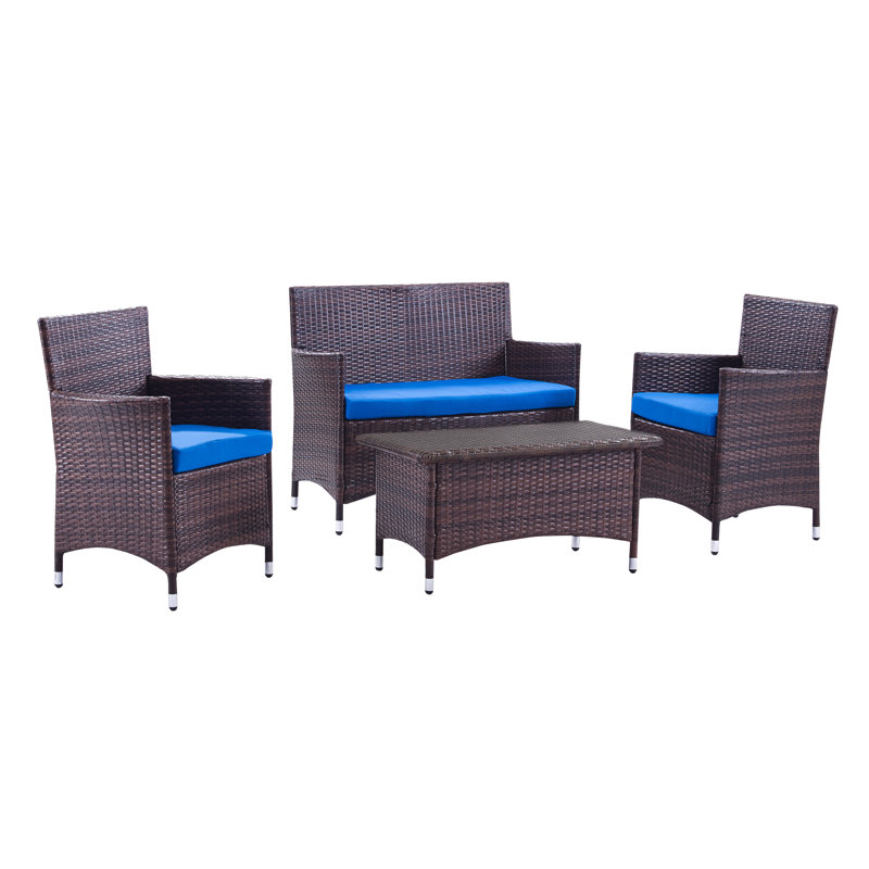 Ensemble de conversation avec coussin 4 pièces Morrisania, Bleu marine foncé