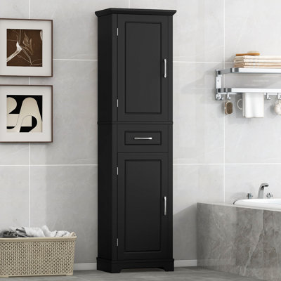 72.5'' Tall Freestanding Delicate Wooden Bathroom Storage Cabinet - With 2 Closed Cabinets & 1 Drawer(Black)