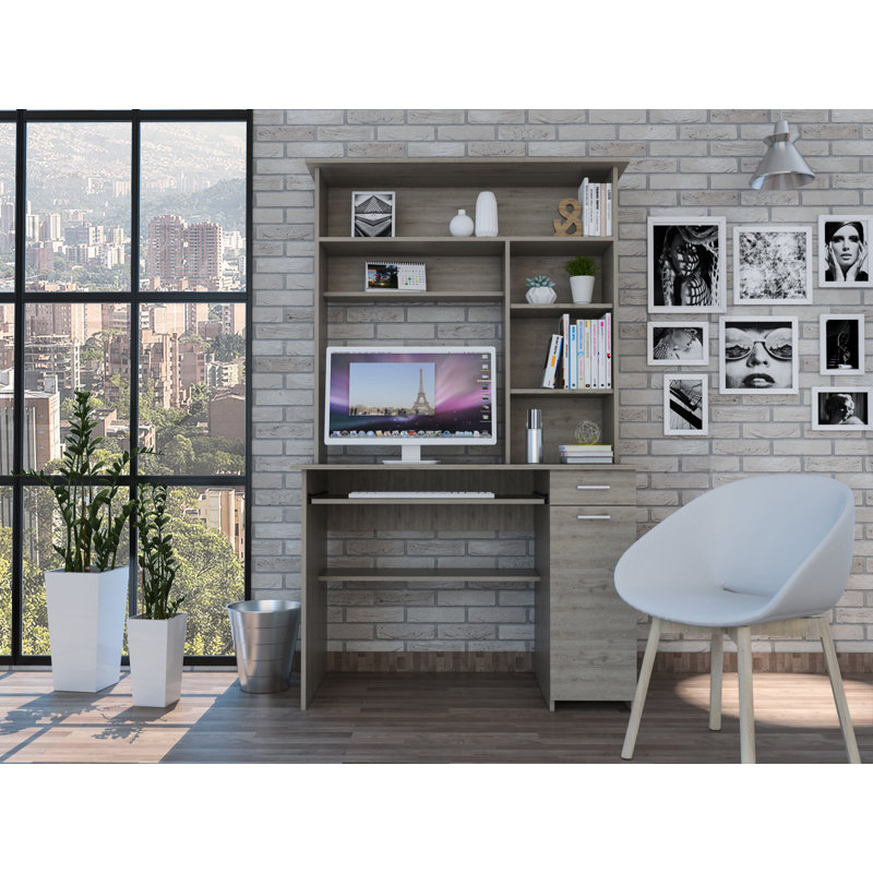 Bureau d'ordinateur avec huche Jexton, Gris clair