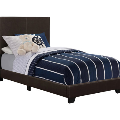 Twin Size Bedroom Panel Bed In Cognac Brown Faux Leather - Sophistication Modern Warm Tone