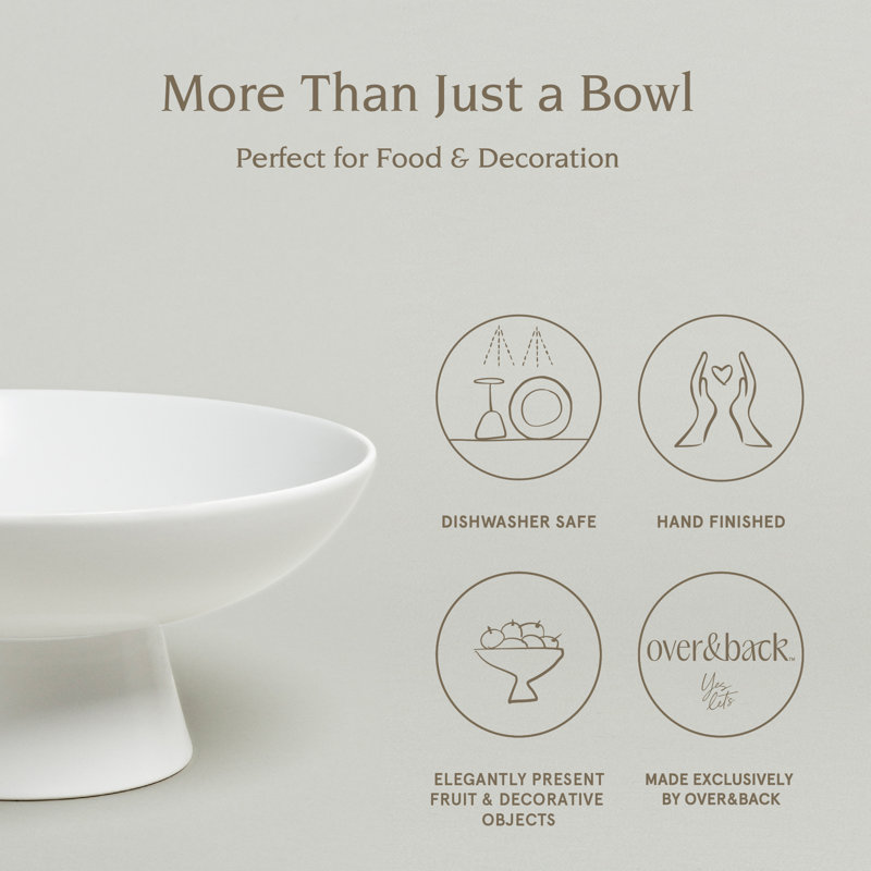 White Ceramic Footed Serving Bowl - 11" Diameter