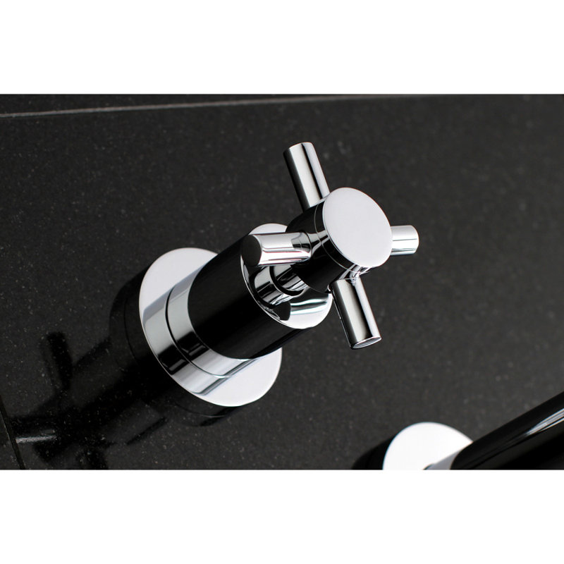 Polished Chrome Wall Mount Roman Tub Faucet with Cross Handles
