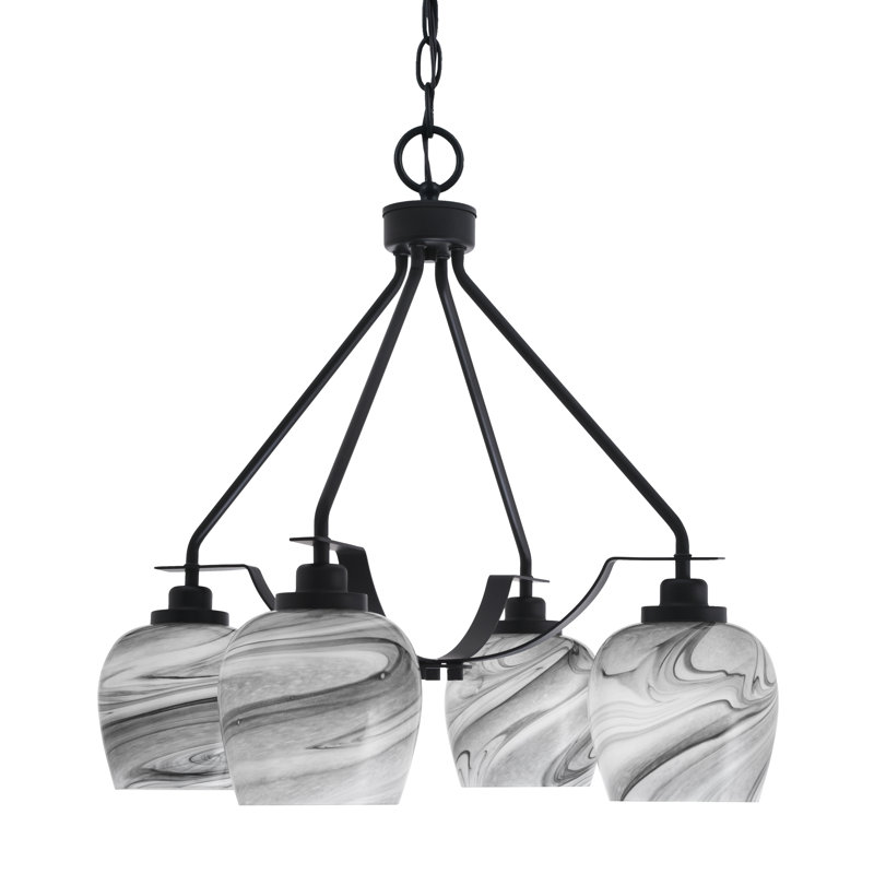 Lustre 4 lumières Odyssey Downown illustré avec verre de 6 po, Noir mat, Tourbillon onyx