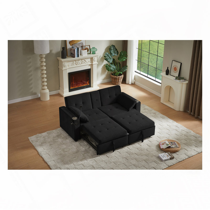 Fabric Sleeper Sofa Bed, Black