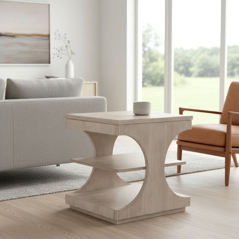 Table de bout Manhattan Valley. Finition légère Mappa Burl, H 24 po x l 21,5 po x P 24,5 po, Crème