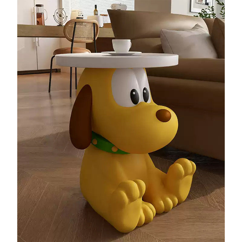 Petite table d'appoint ronde décorative en forme de chien de dessin animé