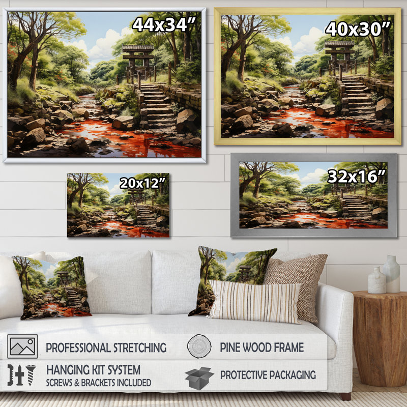 «Japon Art Torii Gate», reproduction sur toile, H 16 po x l 32 po x P 1 po, Cadre flottant blanc