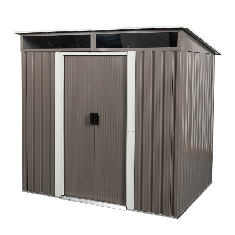 6Ft X 5Ft Outdoor Metal Storage Case - Galvanized Iron Build, Panels, Transparent Plate, Sliding Door With Lock, Simple Build Shed Unit Closet Construction, Easy Assembly