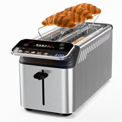 WHALL - Long Slot 4-Slice Toaster - Touch Screen, Extra-Wide 1.5" Slots, 5 Bread Options & 11 Browning Shades
