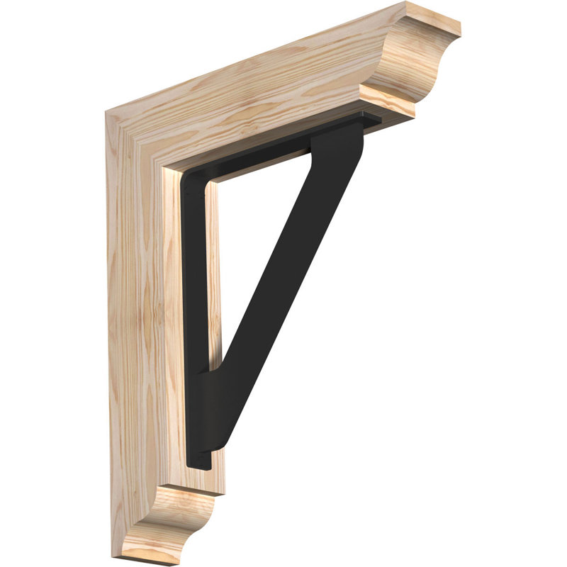 Support traditionnel en fer simple de 2 po d'épaisseur, H 19 po x P 16 po, Sapin de Douglas de l 3 1/2 po x T 2 po (lisse)