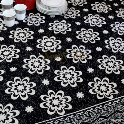 Cotton Floral Tablecloth Rectangle  70X104 Black Grey Kitchen Dining Linen