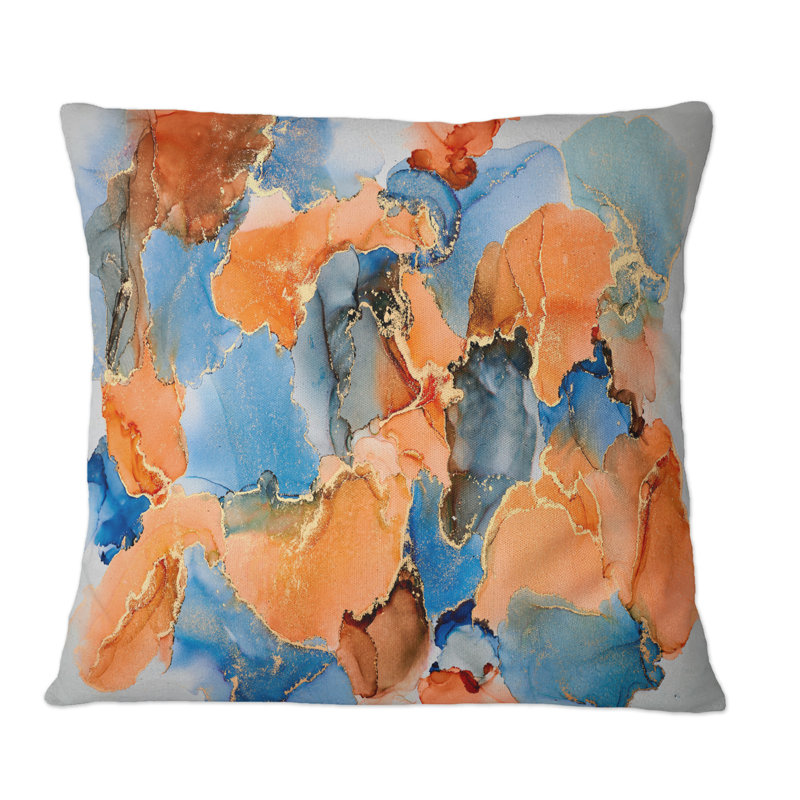 Bleu et brun, luxe, abstrait, fluide, art, VII, moderne, imprimé, coussin décoratif, 16 po x 16 po