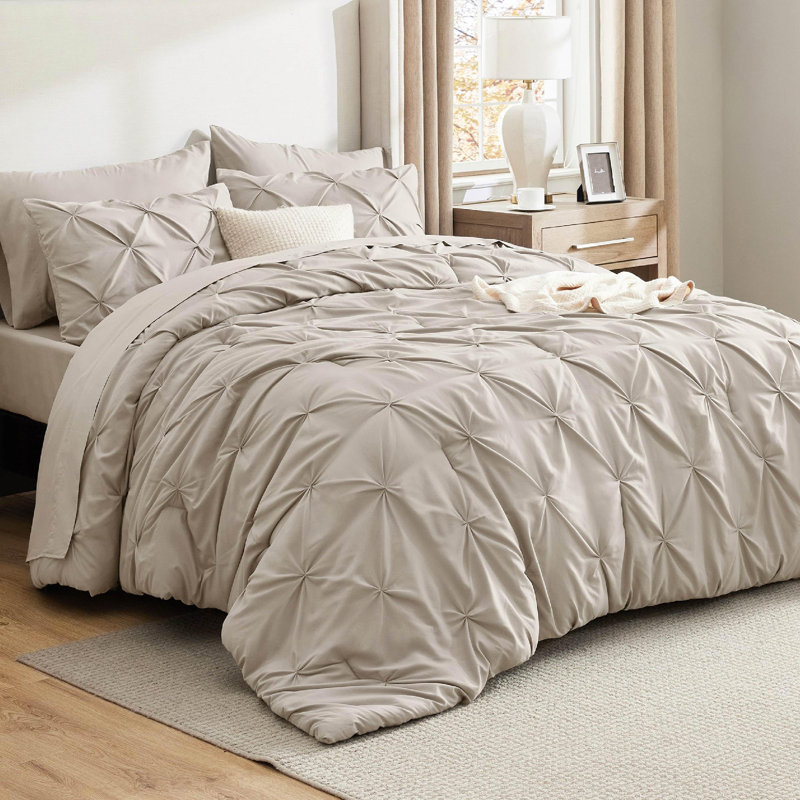  Lit dans un sac à plis Pintuck Pinle (ensemble de 5 ou 7) de 89 g / m², Beige, Grand lit surdimensionné, 7