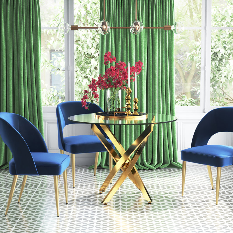 Gerson Round Glass Top Dining Table with Steel Base