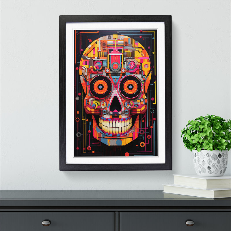Sugar Skull Constructivism - Framed Print, Black, 46" H x 34" W x 2" D