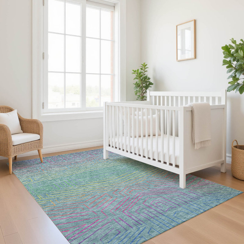 Tapis intérieur / extérieur lavable à la machine pour enfants ACN2830, Sarcelle, 8 pi x 10 pi