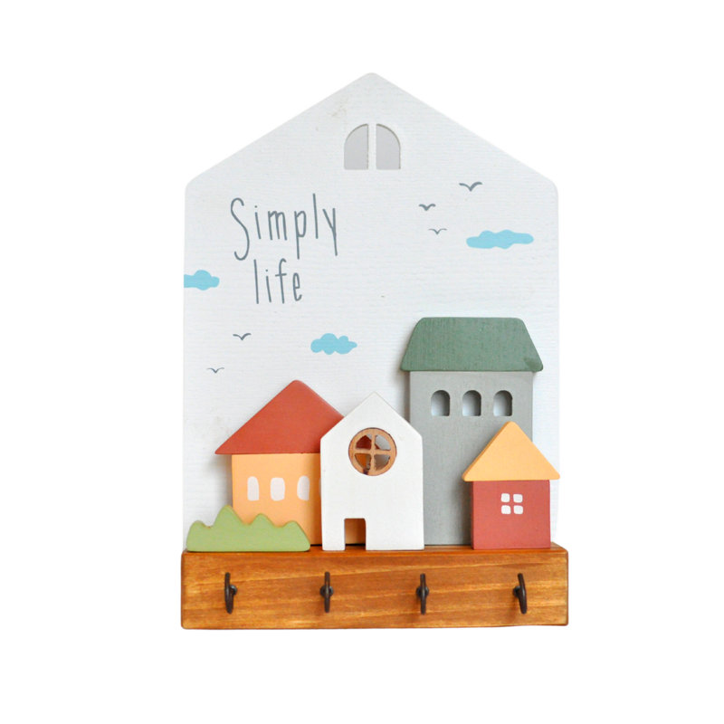 Solid Wood Wall Organizer with Key Hooks