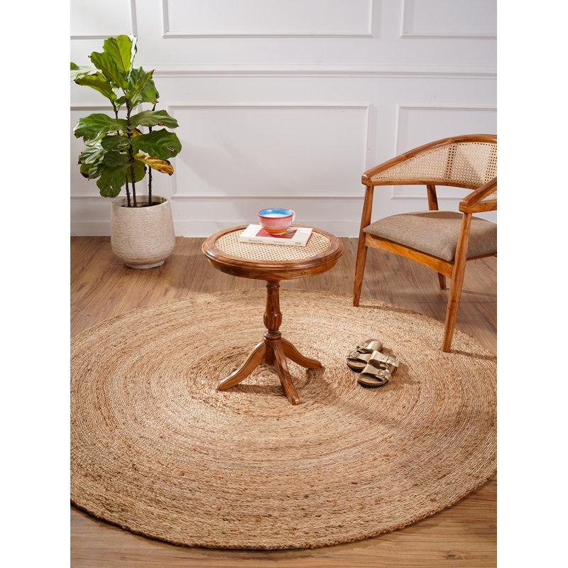 Tapis Anley tissés à la main en jute écologique - 120 x 120 cm, rond, beige, design contemporain, poils courts, fibres naturelles, tapis d'intérieur/extérieur faits main pour salon, chambre
