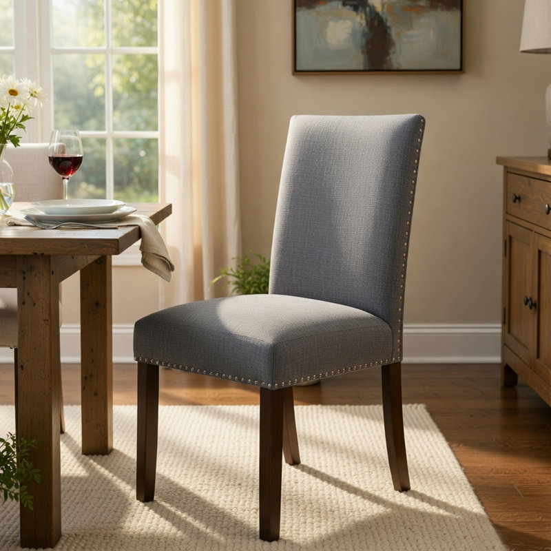 Ensemble de 2 chaises d'appoint Keya, polyester gris, brun brossé, Gris