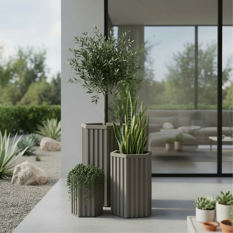Jardinière à colonne hexagonale SM, Gris brun