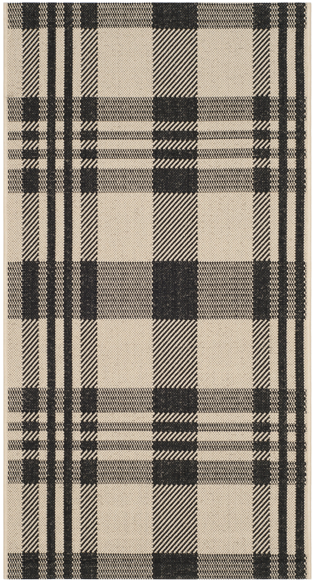 Polypropylene Non-slip Kitchen Rug Black and White Plaid Soft Long