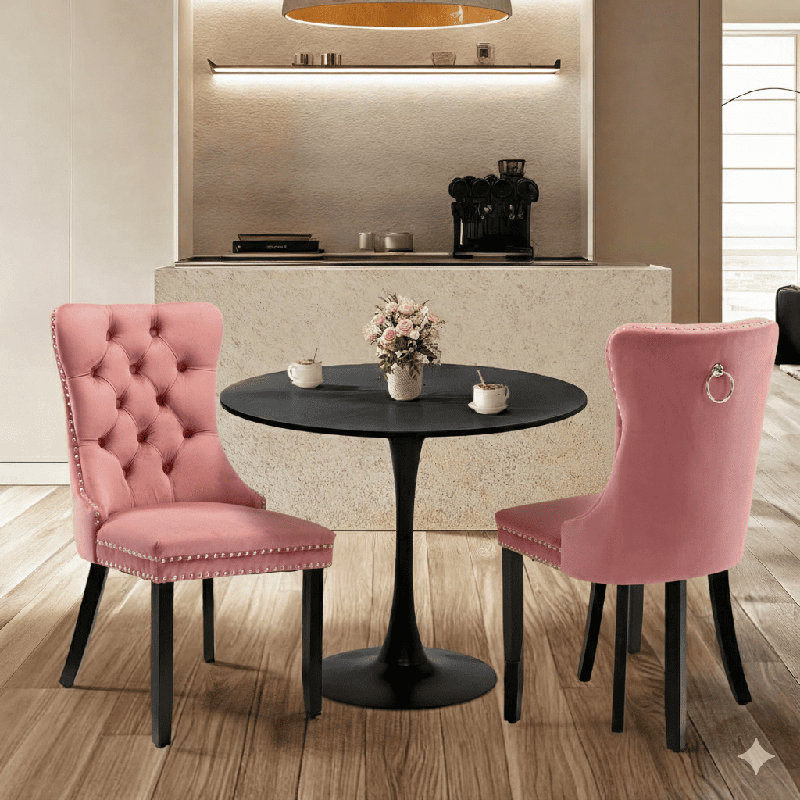 Round Dining Table Sets with 2 chairs, Black, Pink/Black