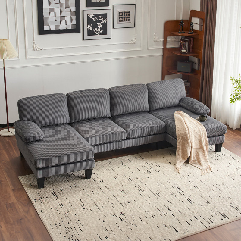 George Oliver 111‘W U-Shaped Sectional, Gray Corduroy