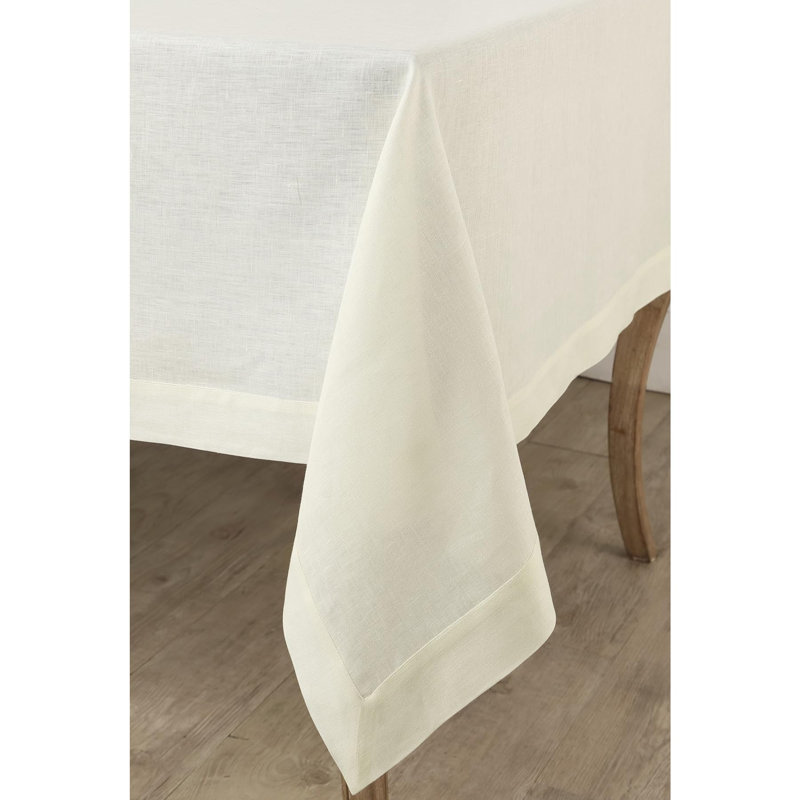100% Pure Linen Tablecloth - Fete, Ivory, 156" L x 60" W