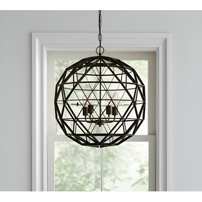 Black Caged Four Light Metal Dimmable Chandelier