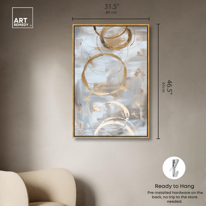 «Dune Impressions IV», toile élégante dorée abstraite par Art Remedy, Cadre doré, H 46 po x l 31 po