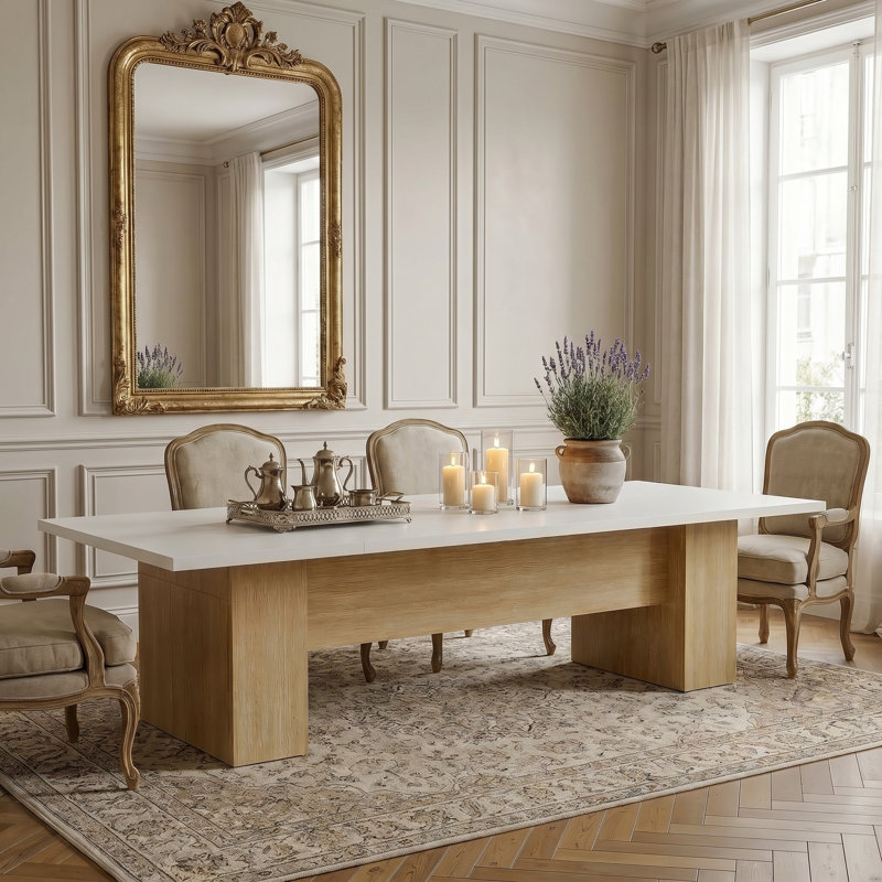Large table de pause de 118 po de largeur avec plateau épais, Naturel, Blanc