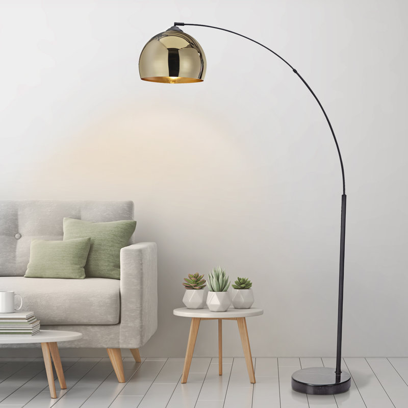 Adjustable Gold Arc Floor Lamp with Faux Marble Base