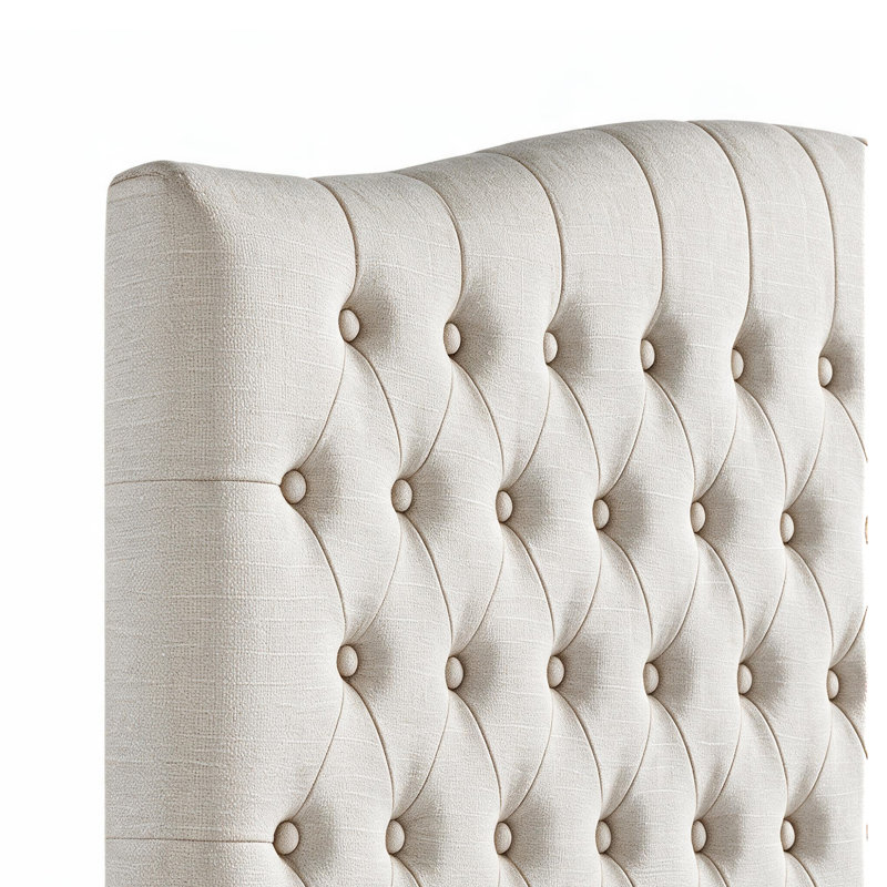 Button-Tufted Upholstered Headboard with Wall-Mount Option, Ivory Linen, Full / Queen
