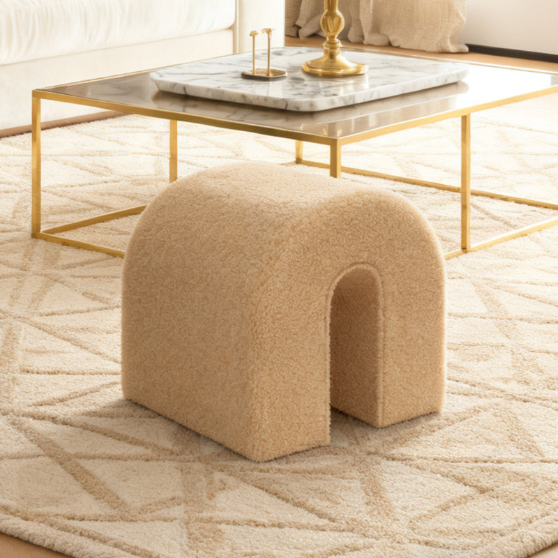45cm Arched Footstool Large Ottoman, Wood