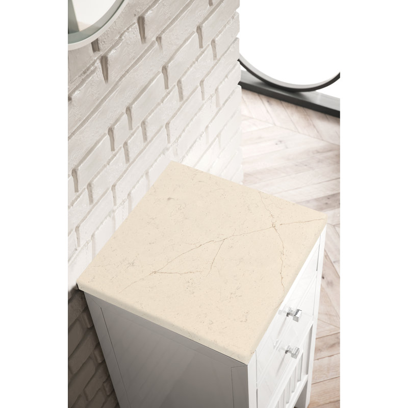 Athens 15" W Freestanding Bathroom Cabinet, Right Handed, Glossy White/Eternal Marfil